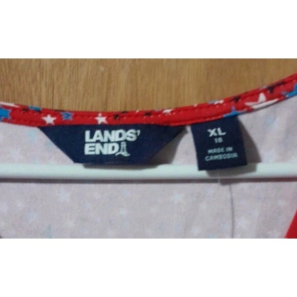 Lands End  Cross-Over Dress Womens Xlg Size 18 Red-Blue White Stars Stretch - Picture 4 of 14